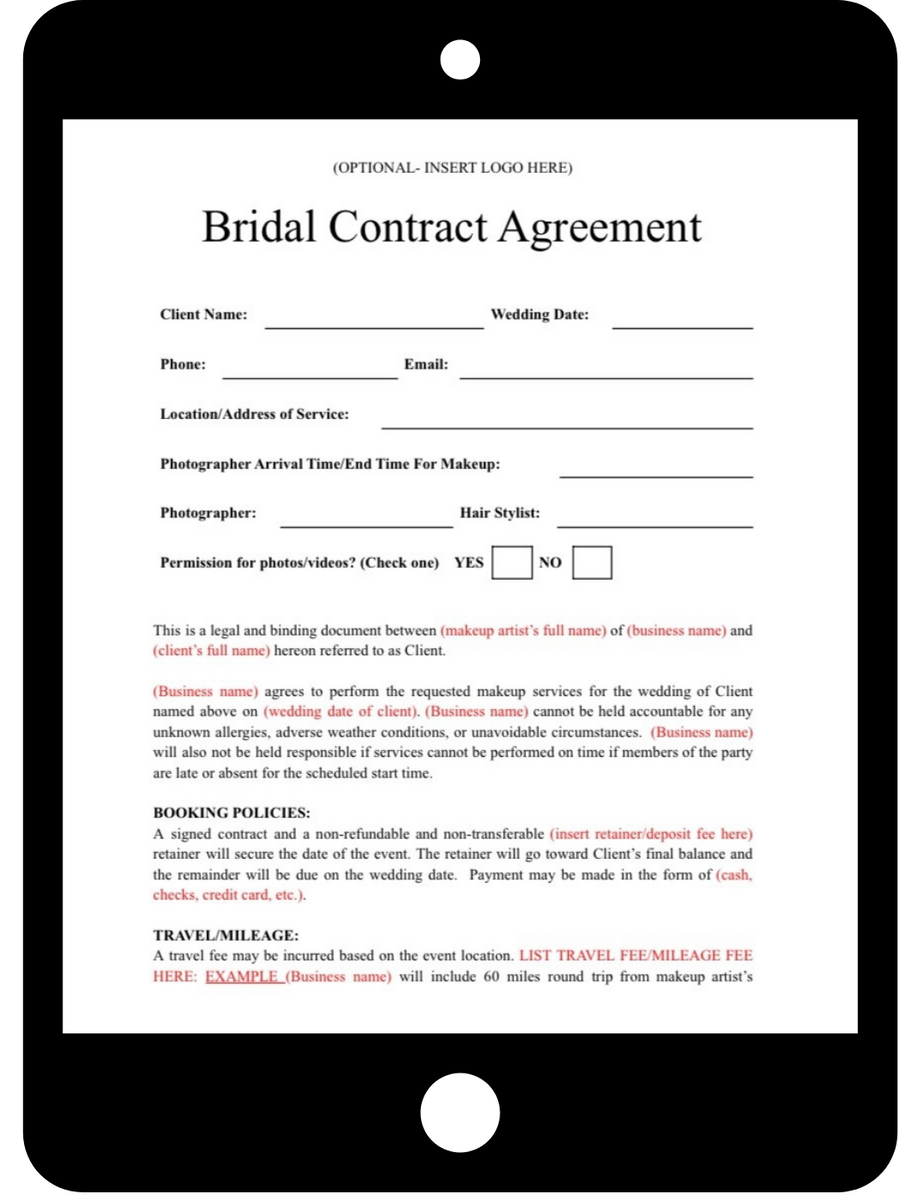 Bridal Contract Template For Makeup