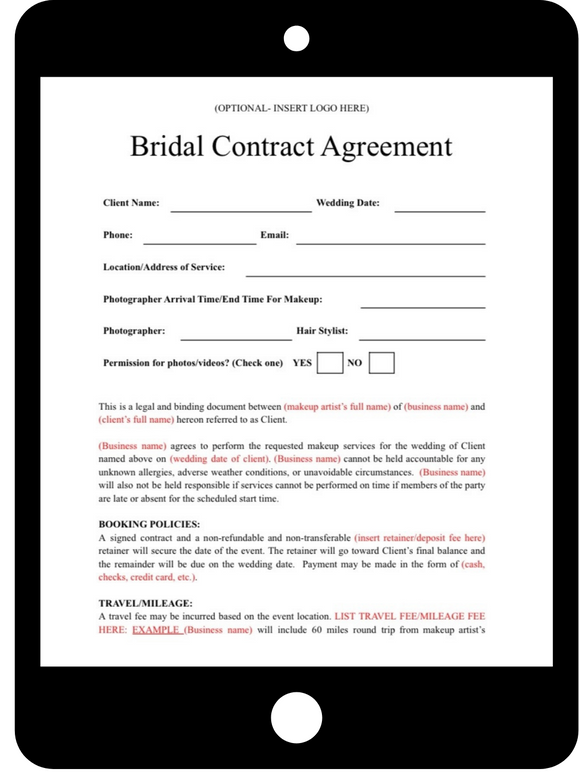 Bridal Contract Template for Makeup Artists Shop Julie Ruby Bridal Contract Template for Makeup Artists Shop Julie Ruby