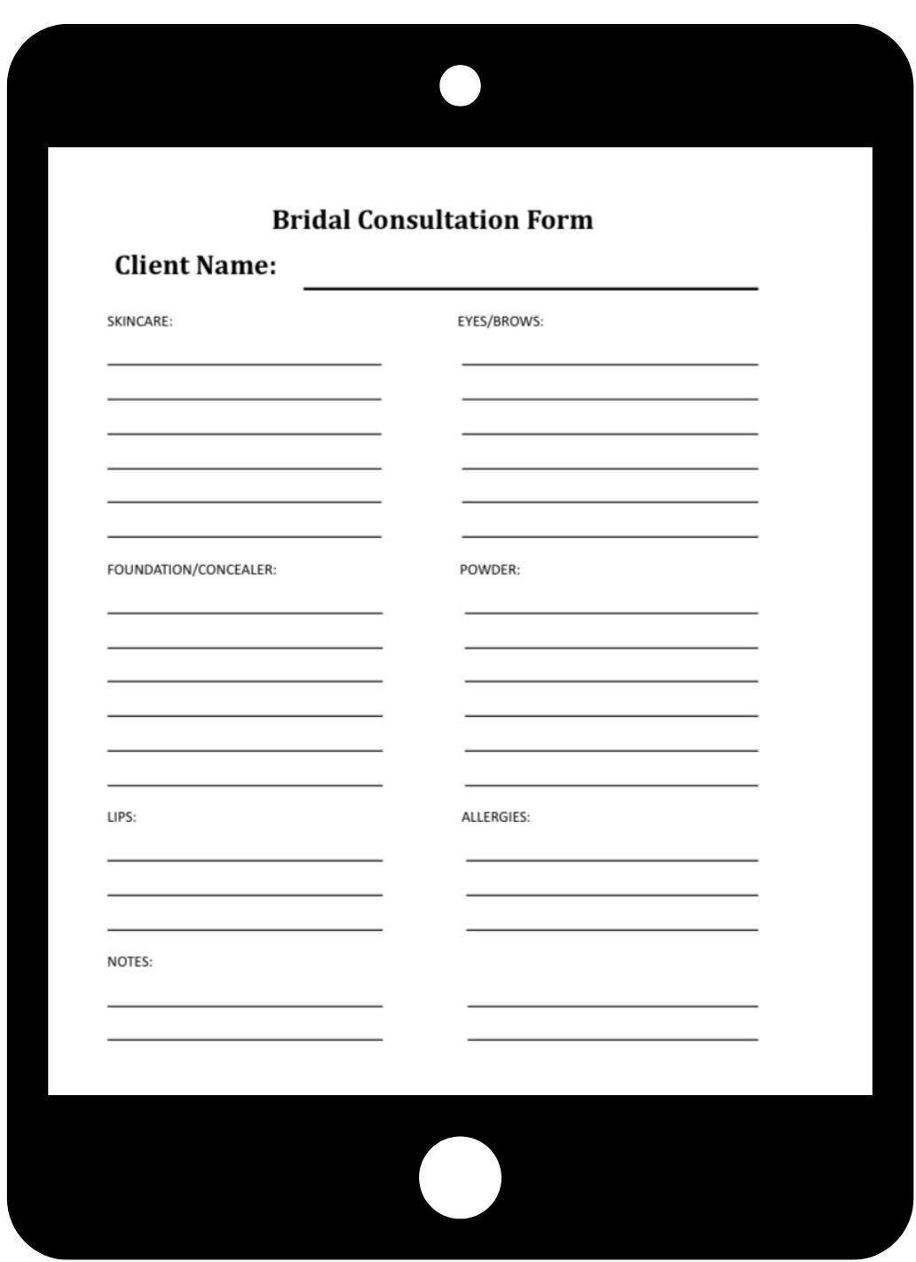 Bridal Consultation Template For Makeup